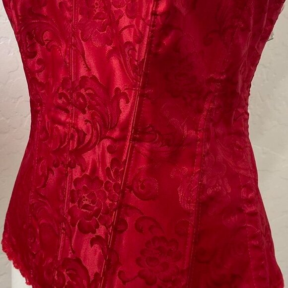 Vintage Y2K Gothic Valentines Red Lace Satin Size Clasp Corset Top - Picture 5 of 8